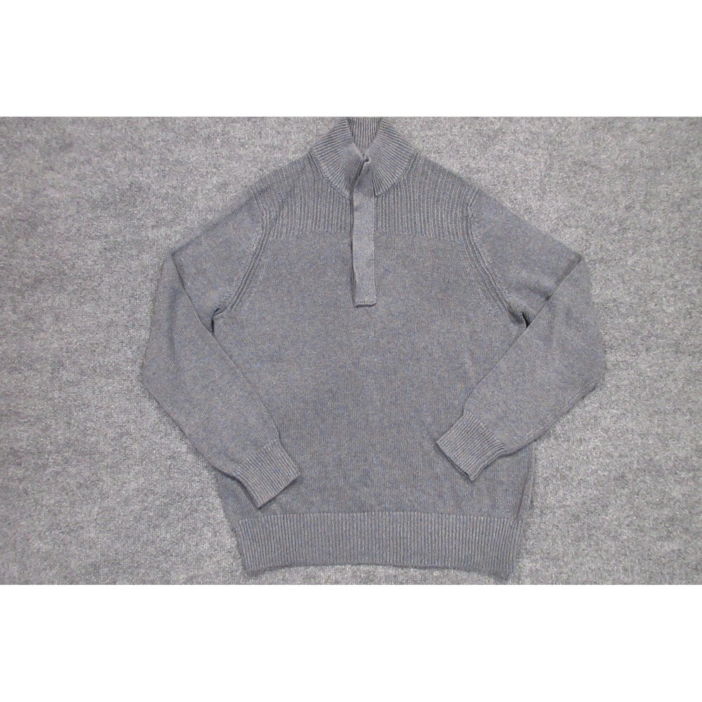 Banana Republic Sweater Mens XL Gray Linen Mock Neck Button Pullover Knit Casual